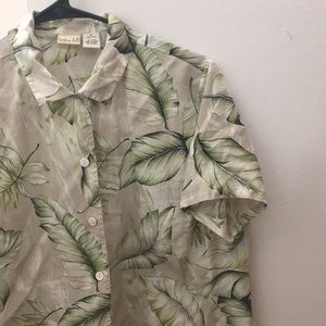Linden Hill - Leaf pattern Silk Short Sleeve Shirt